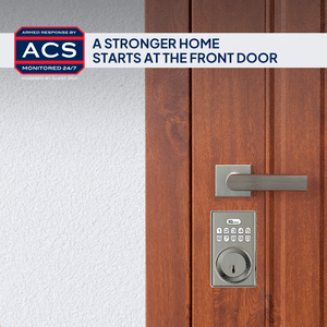 Smart keypad deadbolt lock on a wooden front door - A Safer Home Starts at the Front Door
