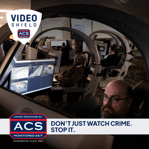 ACS Security Video Shield monitoring professionals reviewing live camera feeds - Don't Just Watch Crime. Stop It.